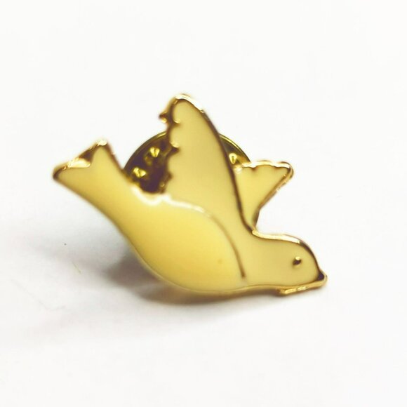 Yellow Dove Enamel Lapel Pin Badge With Gold-Tone Finish - Picture 1 of 4